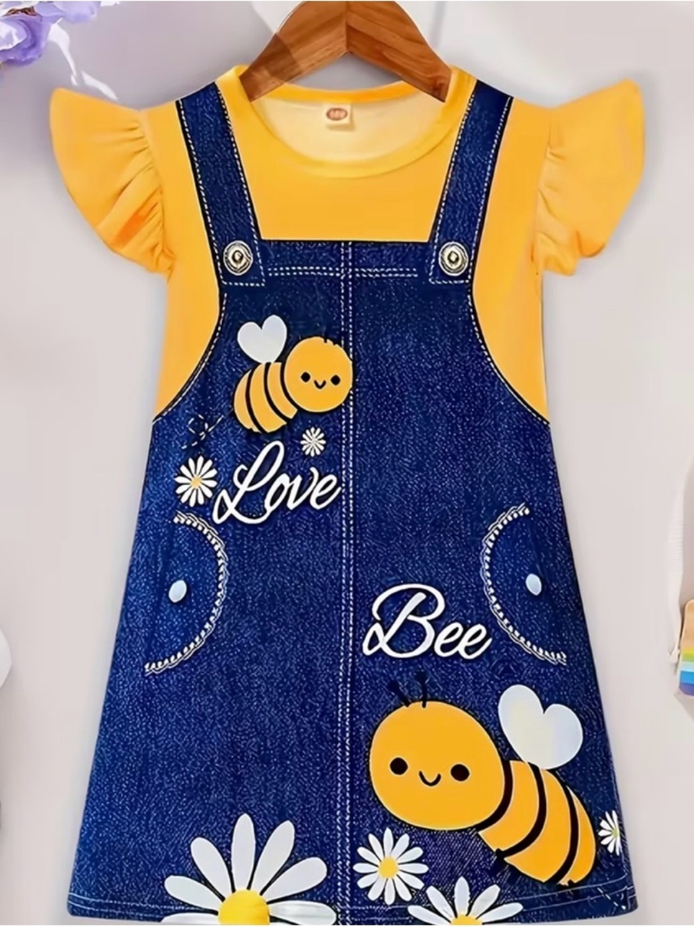Girls Denim Dress with White 'Love' Script